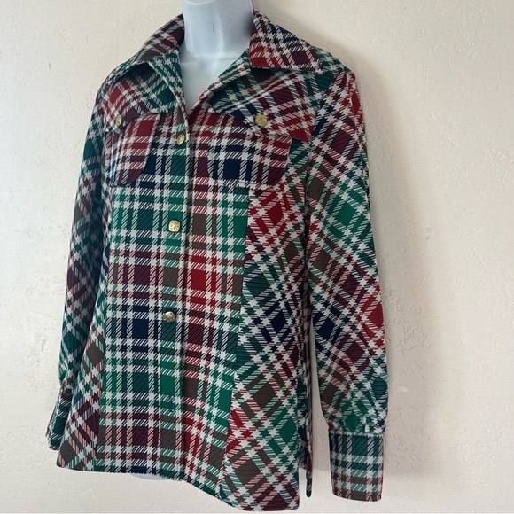 PANHANDLE SLIM VTG 70s Western Double Knit Plaid Shirt Jacket Shaket Sz M/L USA - Picture 7 of 16